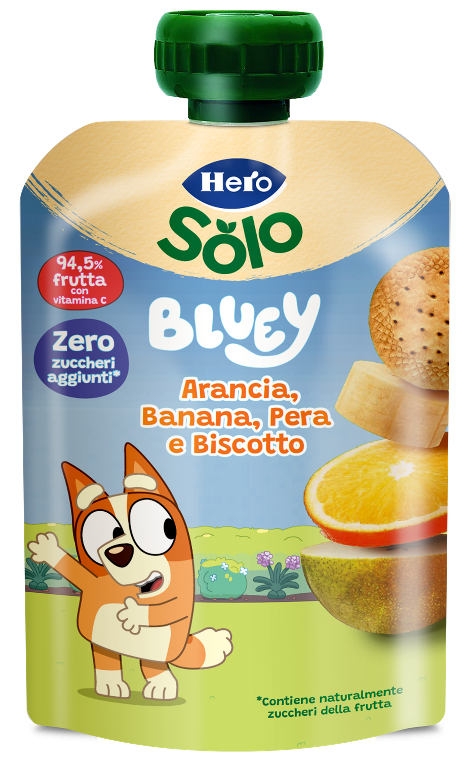 Hero Solo Bluey Arancia Banana Pera e Biscotto 100g