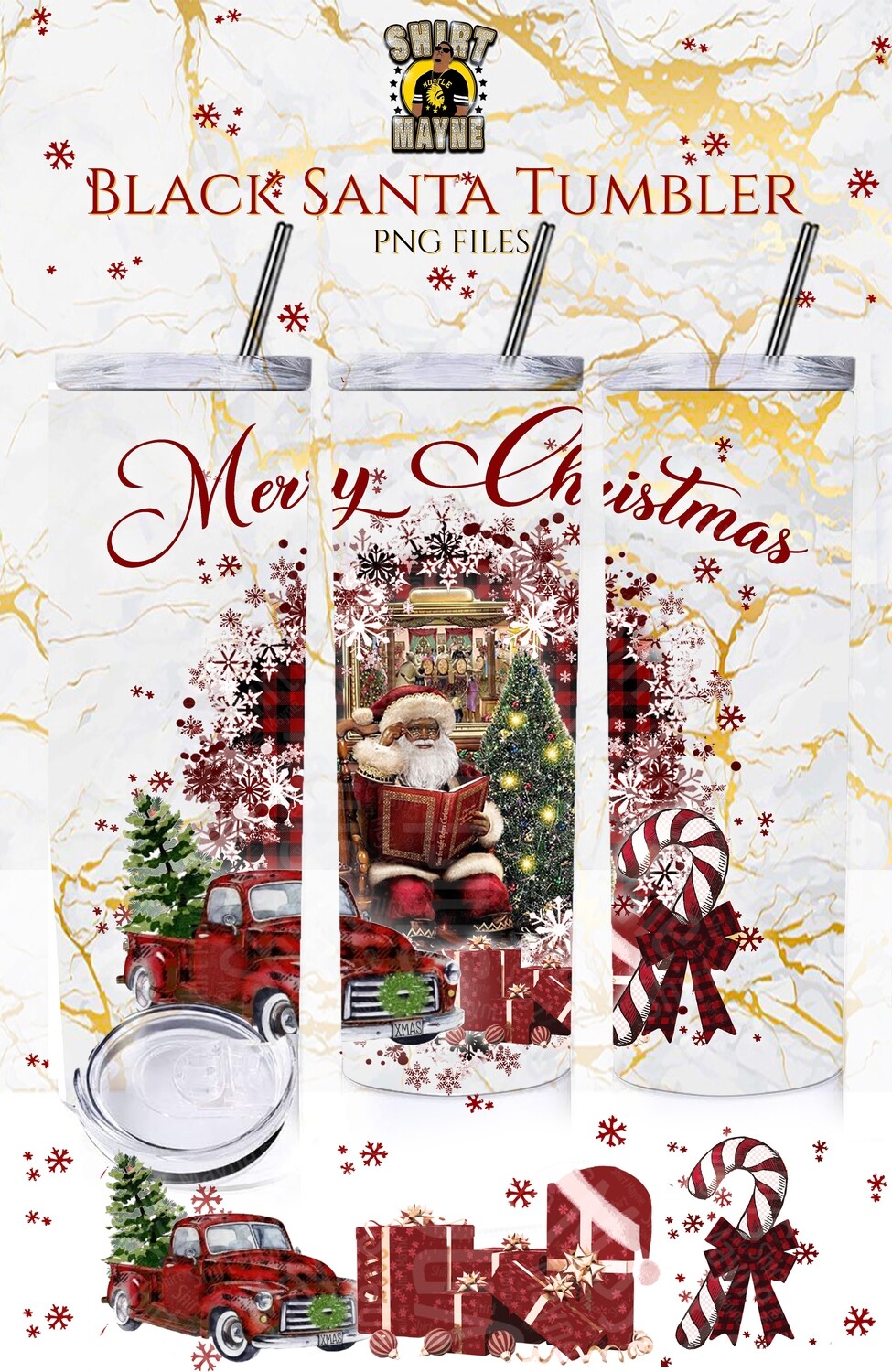 Black Santa: Tumbler PNG File Bundle