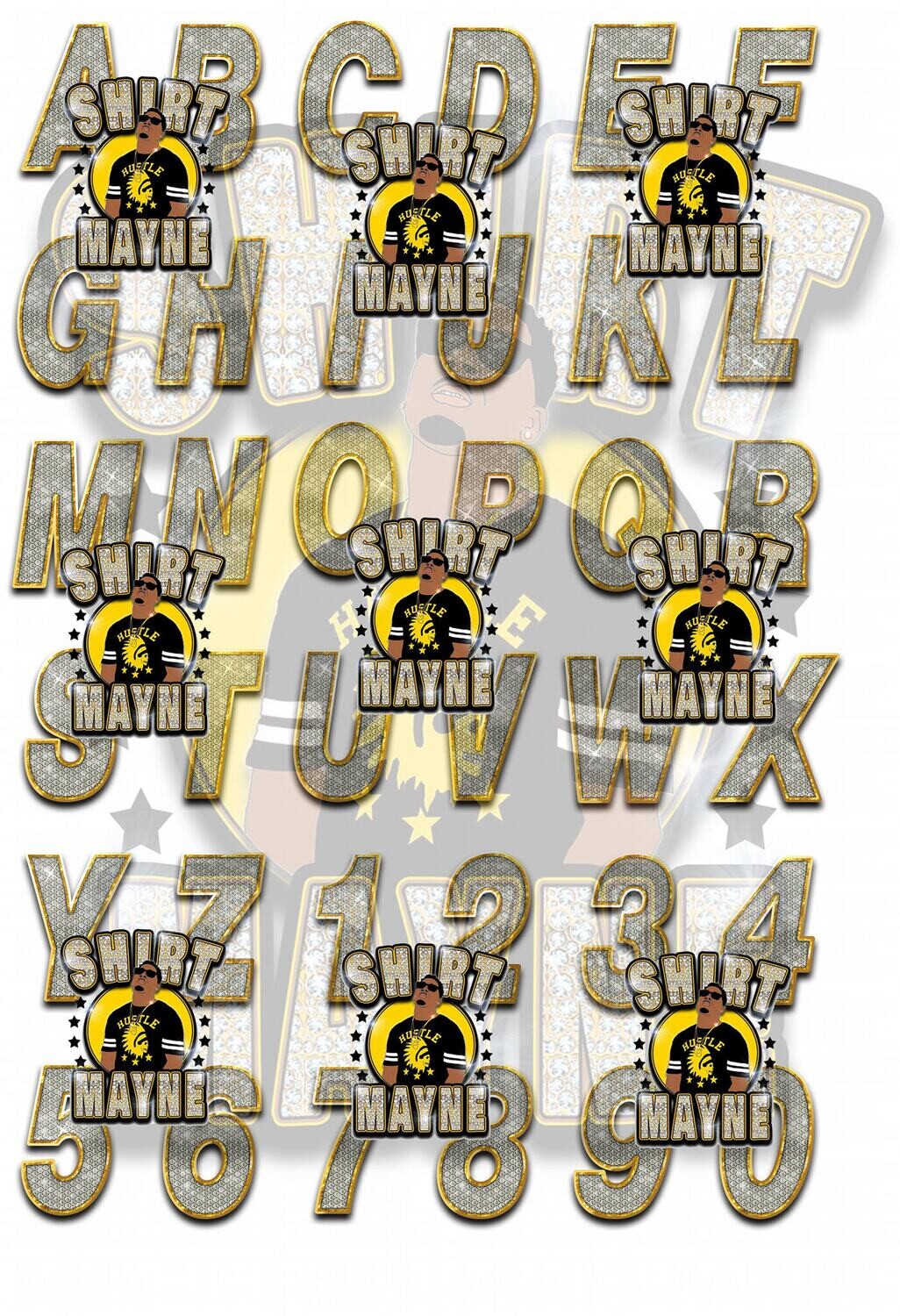 Diamond Letters &amp; Numbers: Gold Trim PSD File