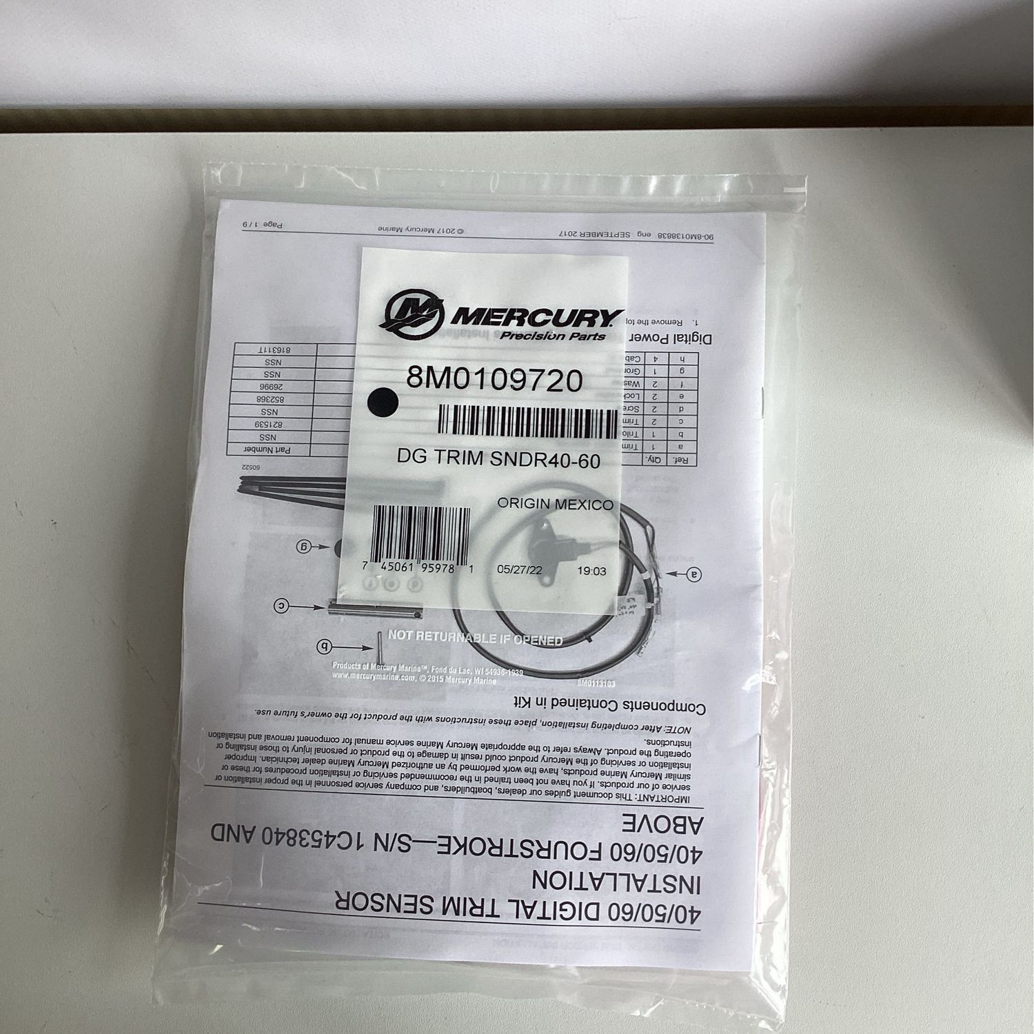 Mercury 8M0109720 DG Trim Syndrom 40-60