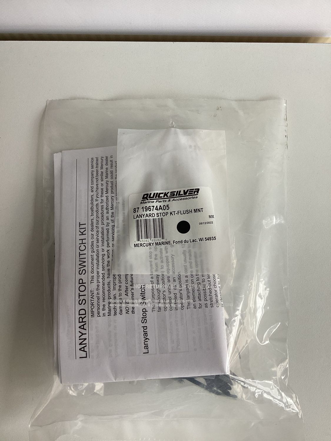 Quicksilver 19674A05 Lanyard Stop Kit-Flush