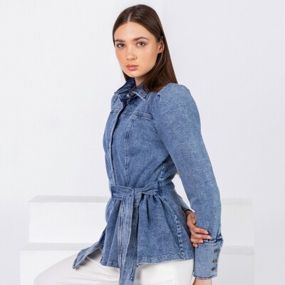 Low High Ruffle Denim Jacket 