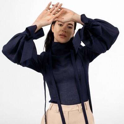 Dark Navy linen Blouse