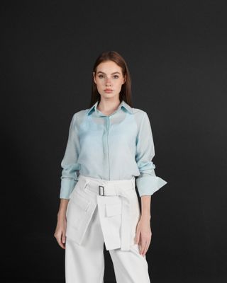 Wide leg Pants with mini skirt in Off-white 
