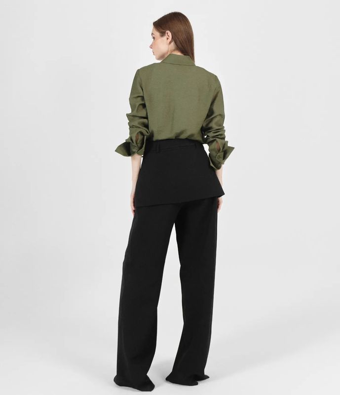 Wide leg pants with mini skirt in Black