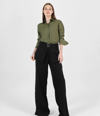 Wide leg pants with mini skirt in Black