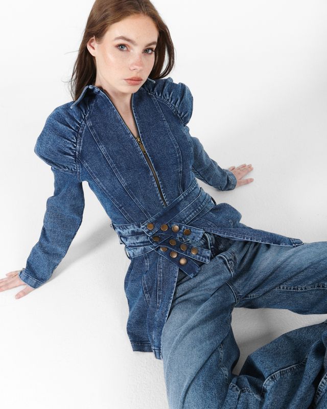 Denim Jacket with puffy shoulders