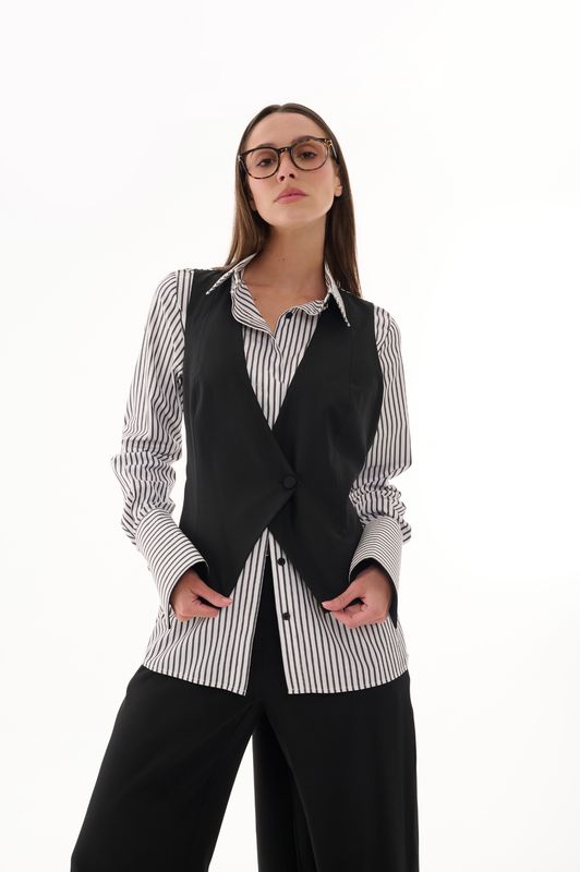 Stripped Blouse with attached Black vest