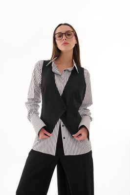 Stripped Blouse with attached Black vest