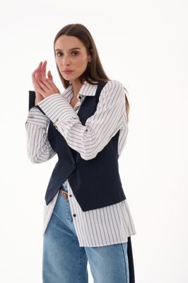 Stripped Blouse with attached Navy vest