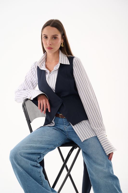 Stripped Blouse with attached Navy vest