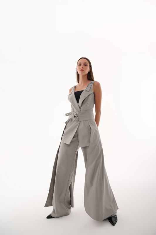 Gray Vest with separated belt skirt 