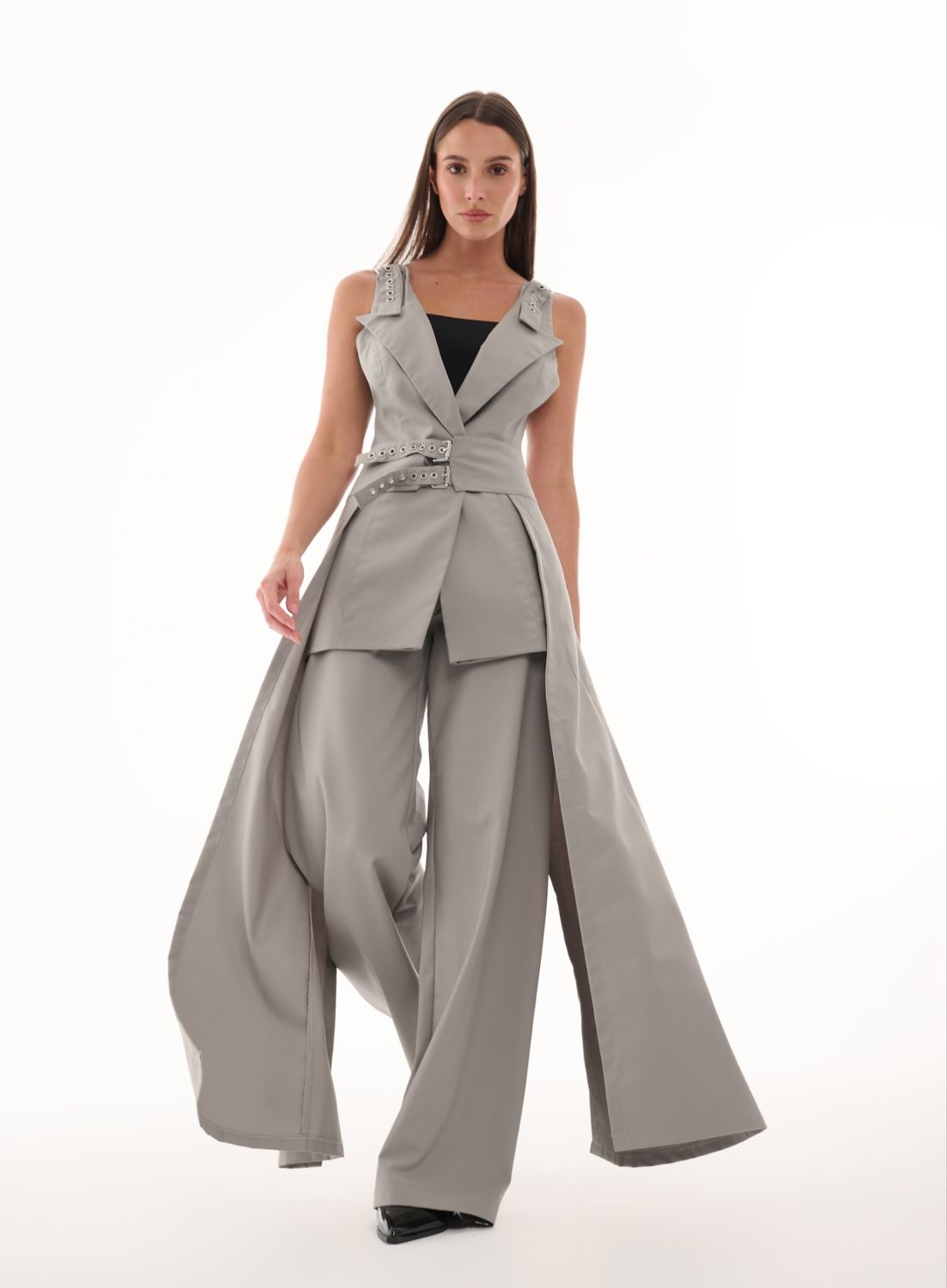 Gray Vest with separated belt skirt 