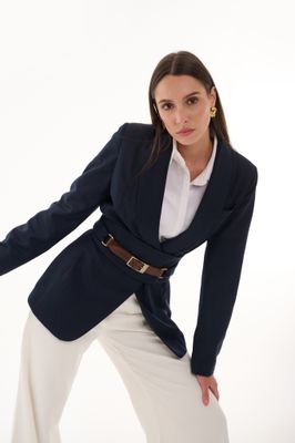 Navy Blazer with Brown Belt