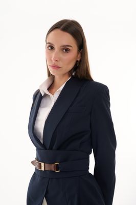 Navy Blazer with Brown Belt