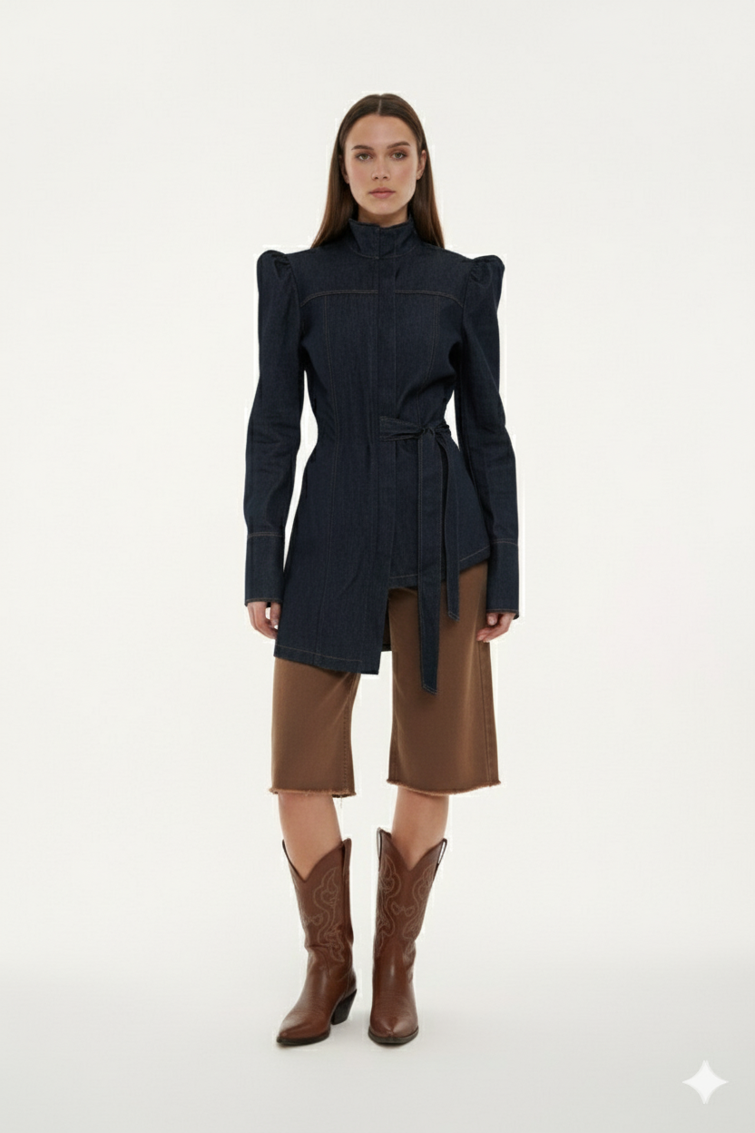 Low High Blue black Denim Jacket 1
