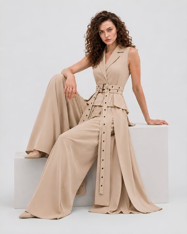 Beige wide leg pants