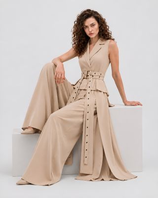 Beige wide leg pants