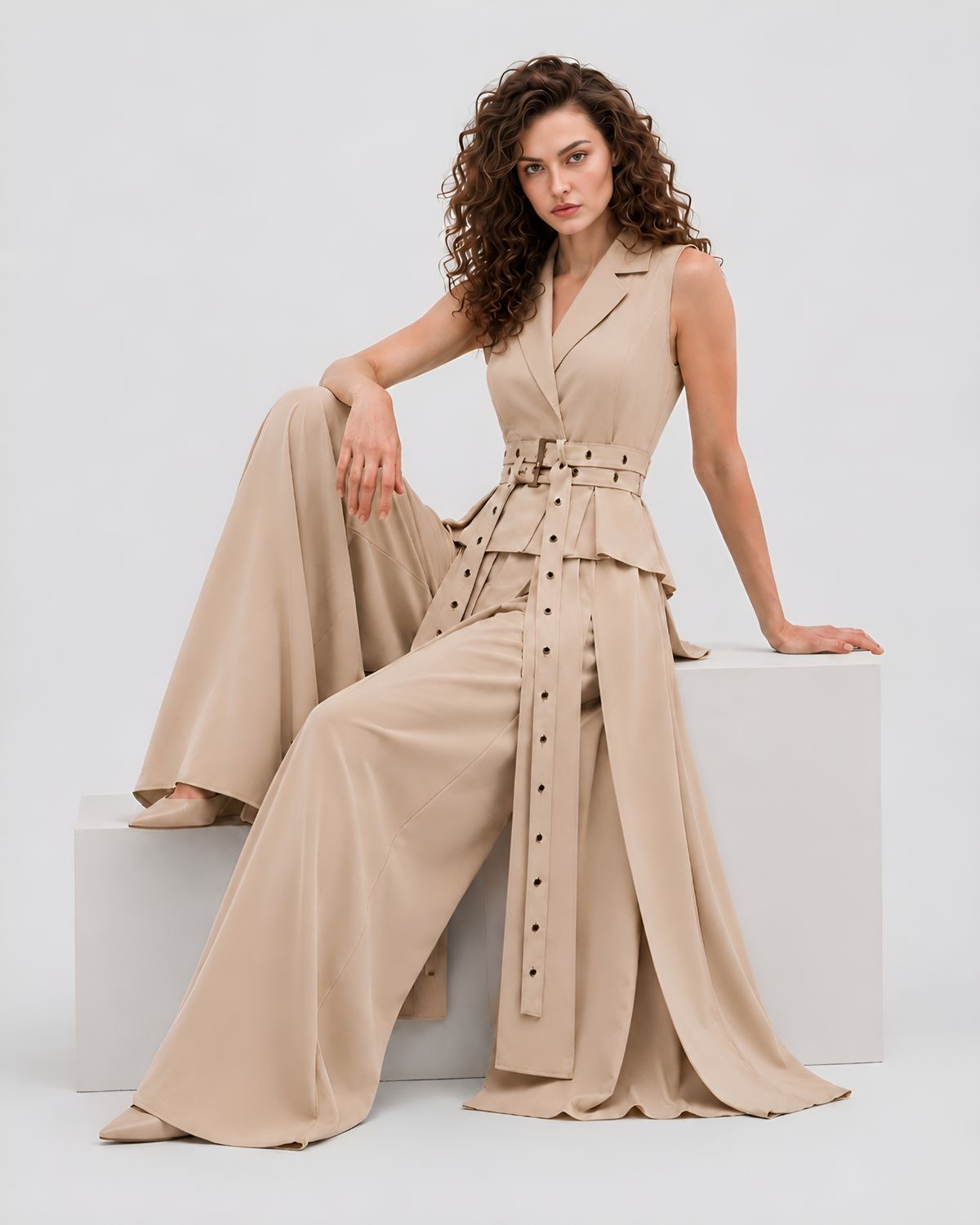 Beige wide leg pants