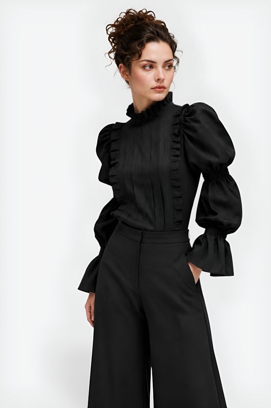 Black Chiffon koresha Blouse with puffy sleeves
