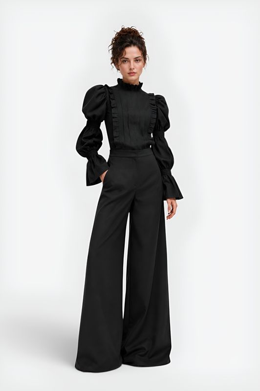 Black Chiffon koresha Blouse with puffy sleeves