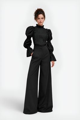 Black Chiffon koresha Blouse with puffy sleeves