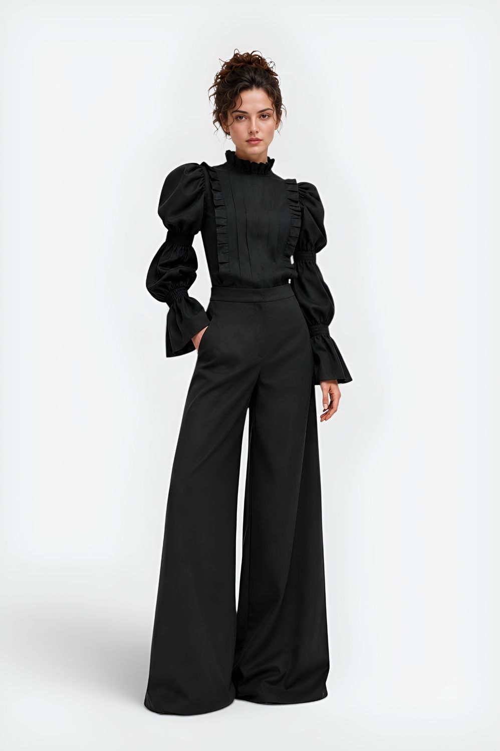Black Chiffon koresha Blouse with puffy sleeves