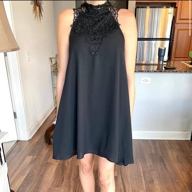 Black lacy high neck dress
