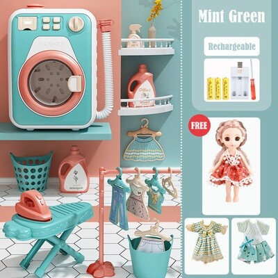 Mini Electronic Washing Machine Toy Set with a Small Cleaner Play House Doll Set
