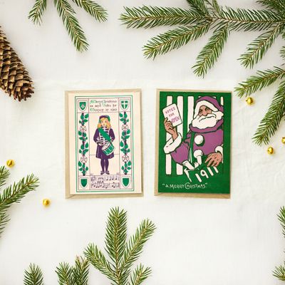Suffragette Christmas Cards: Vintage Santa &amp; The Little Drummer Girl