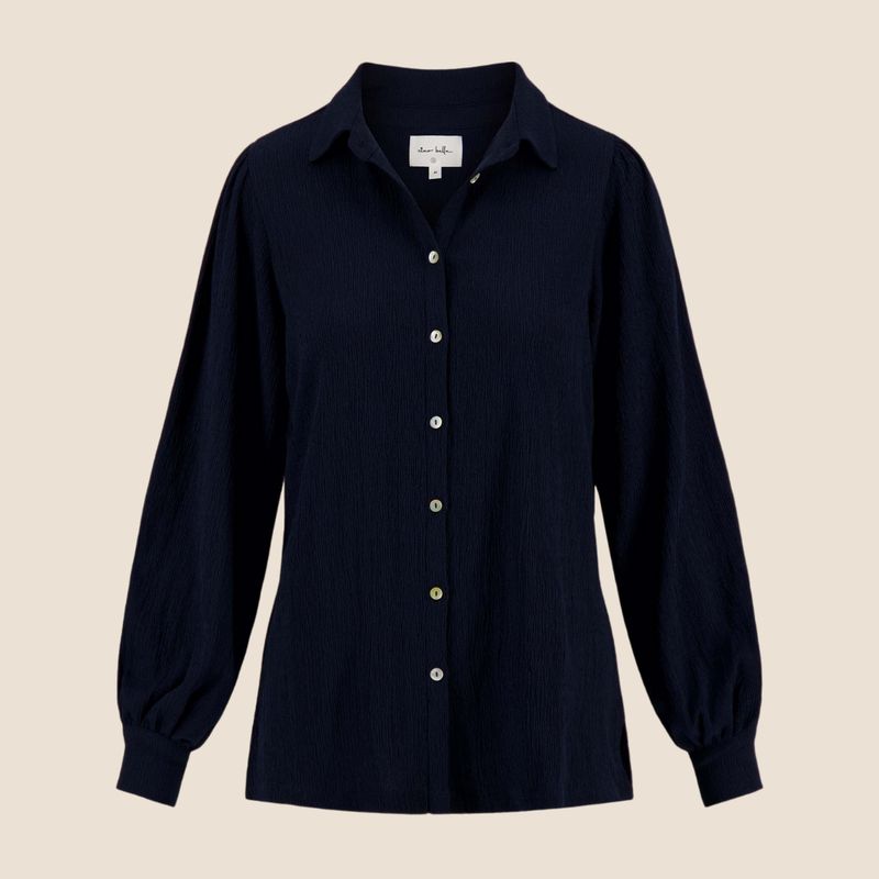 Donkerblauwe crinkle blouse van Zusss - Maat M