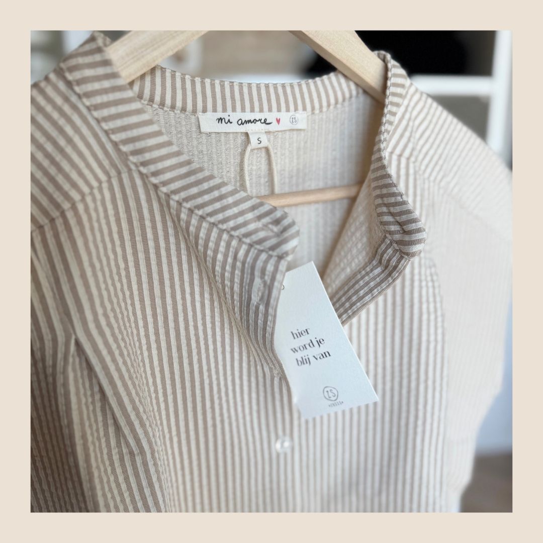 Zusss blouse met korte mouw, structuurstof beige/wit - maat L
