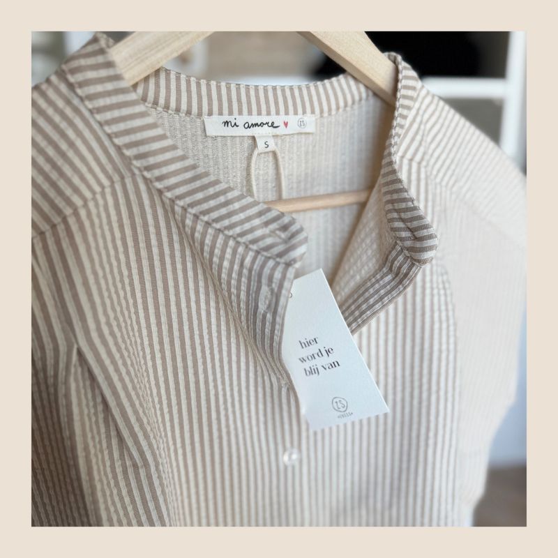 Zusss blouse met korte mouw, structuurstof beige/wit - maat L