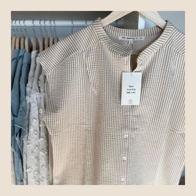 Zusss blouse met korte mouw, structuurstof beige/wit - maat S