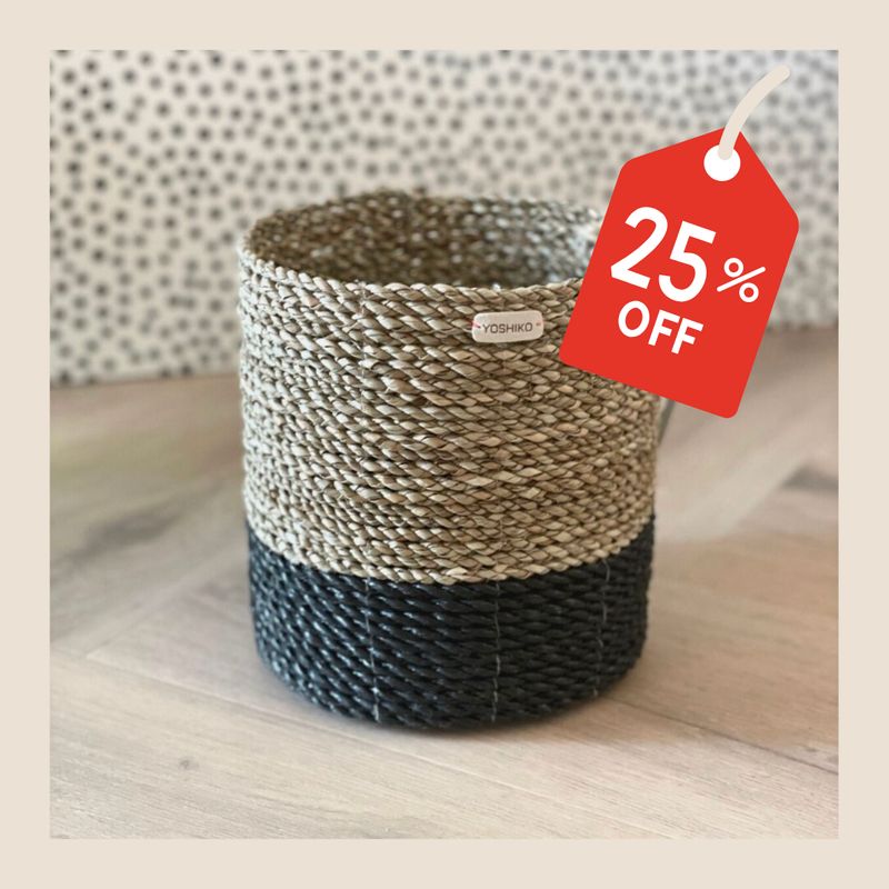 Yoshiko mandje naturel/zwart - maat L