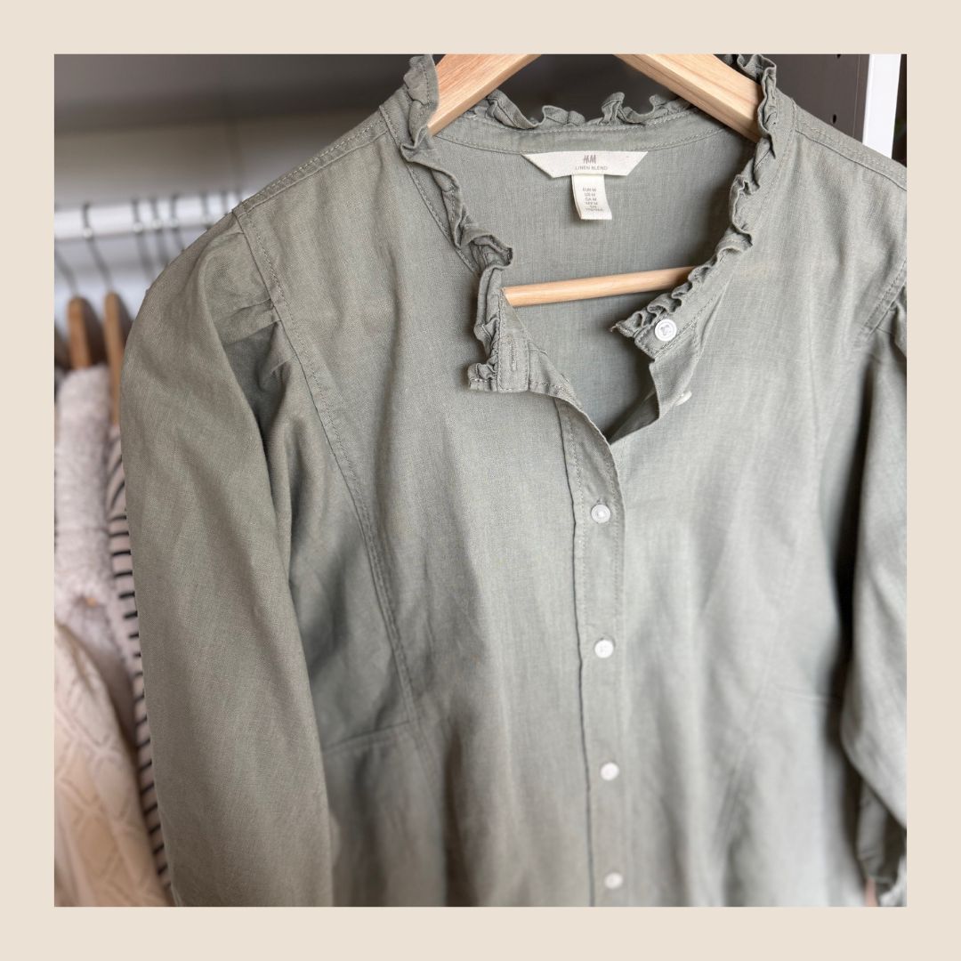 Preloved mosgroene linnenblend blouse maat M