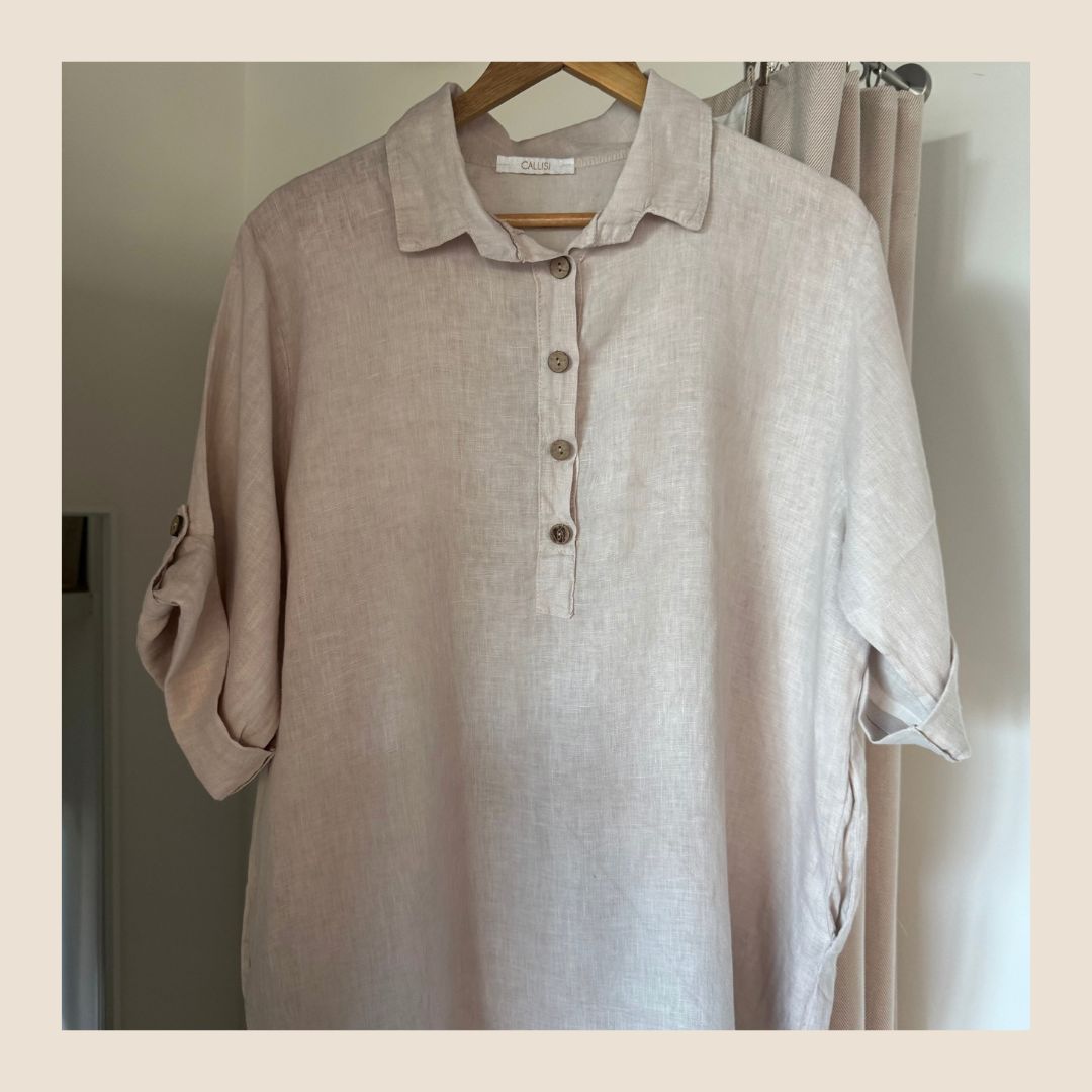 Preloved beige linnen jurk - 1 maat