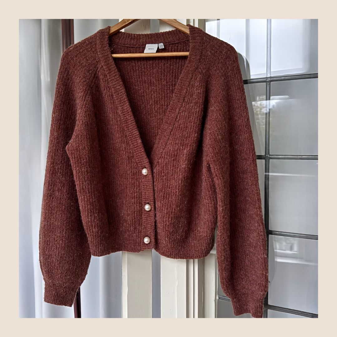 Preloved aubergine vestje met parelknopen ICHI - maat L
