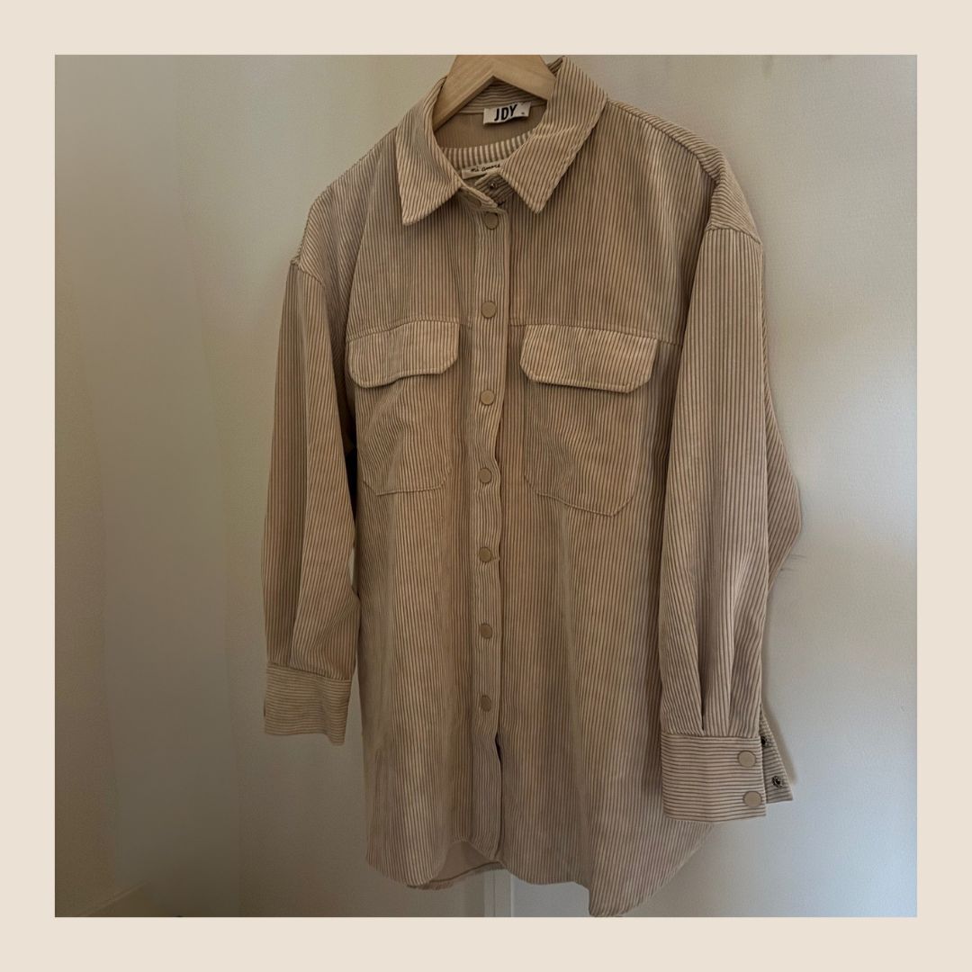 Preloved ribstof blouse beige - maat XL