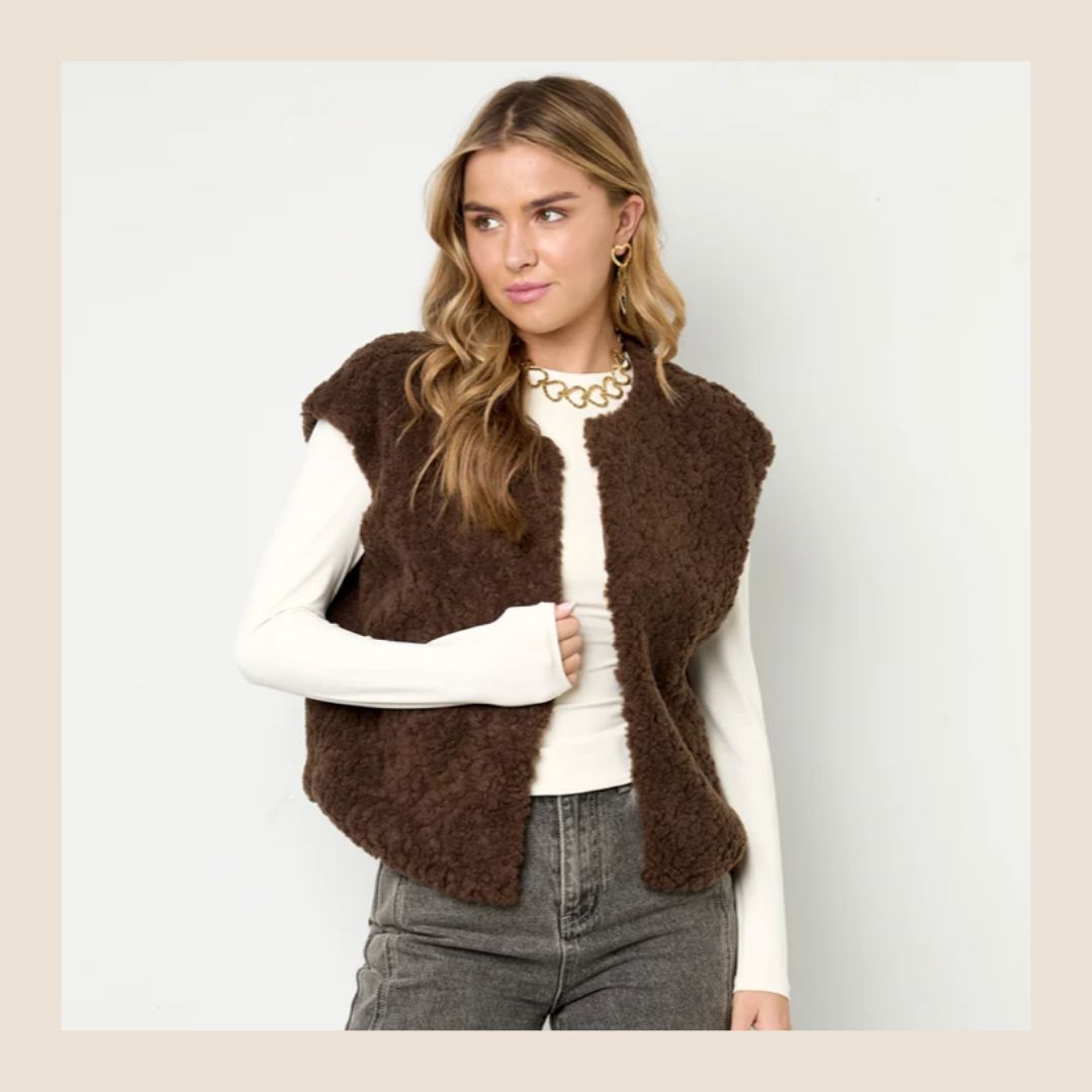Teddy gilet donkerbruin - maat S, M en L
