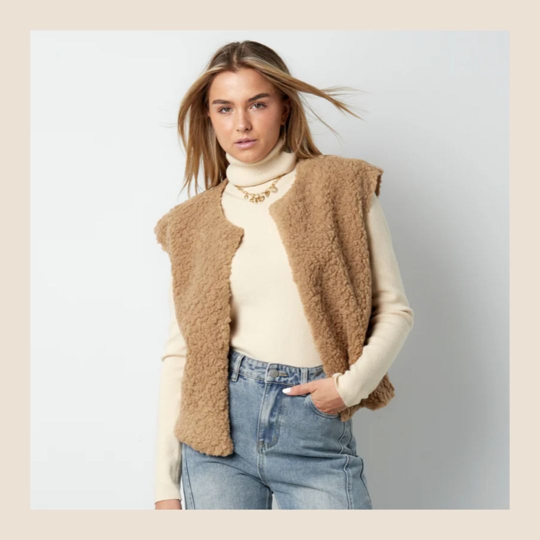 Teddy gilet beige - maat S, M en L