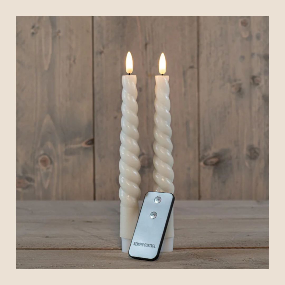 Wax led swirl diner kaarsen - set van 2 Ivoor