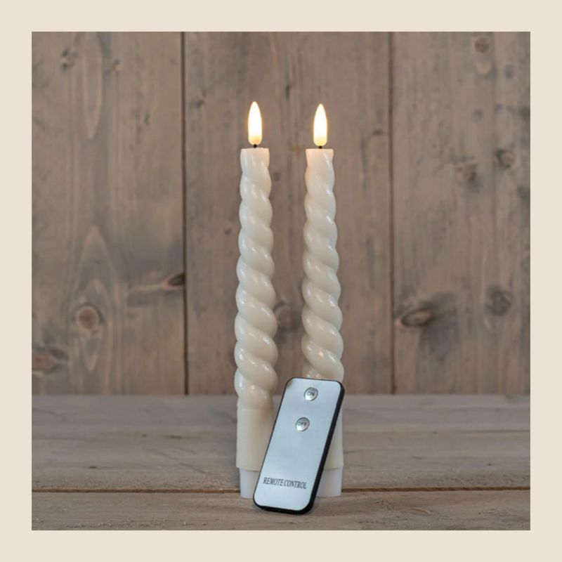 Wax led swirl diner kaarsen - set van 2 Ivoor