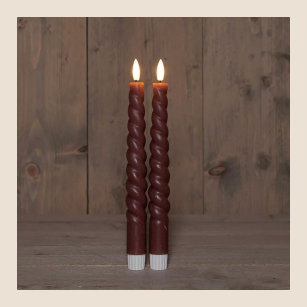 Wax led swirl diner kaarsen - set van 2 Bordeaux