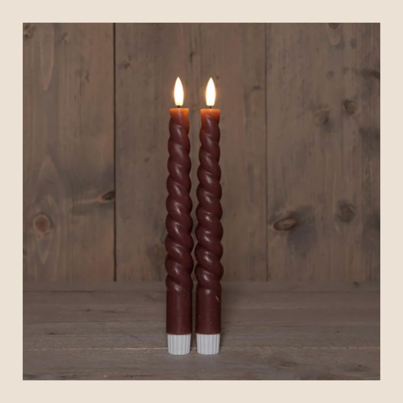 Wax led swirl diner kaarsen - set van 2 Bordeaux