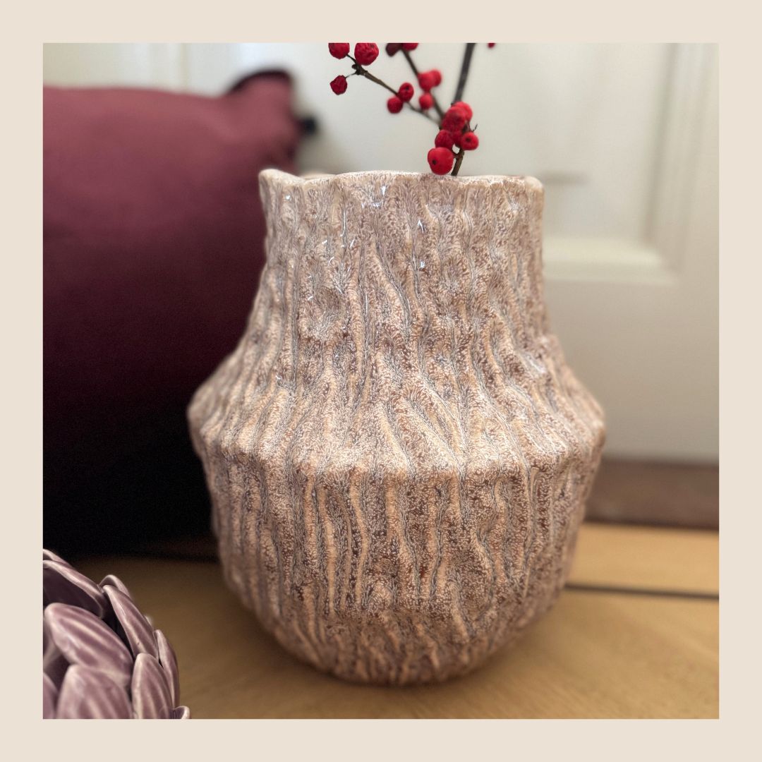 Aardewerk vaas / pot beige gemêleerd