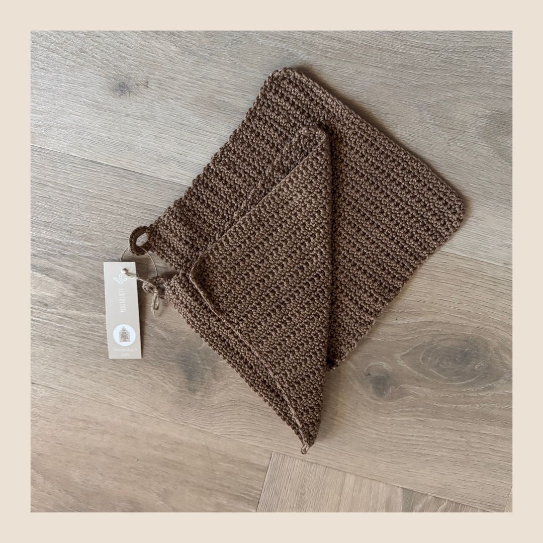 Set van twee katoenen pannenlappen - Cognac