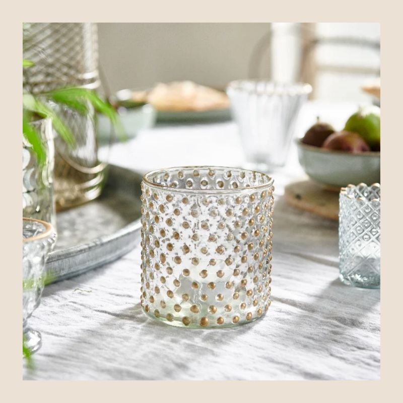 WELDAAD - Waxinelicht / vaasje met gouden stippen maat M