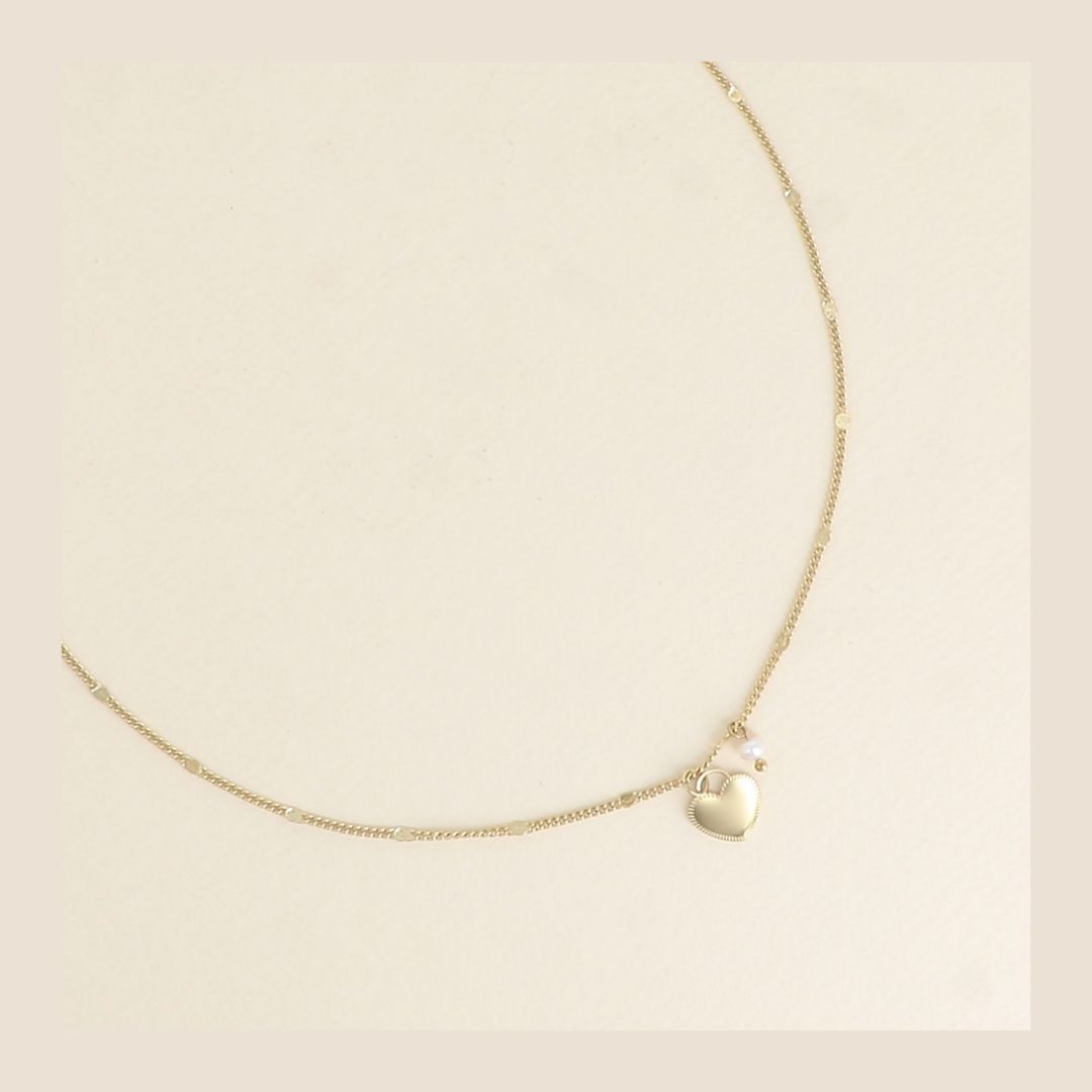 Ketting heart & pearl - goudkleurig