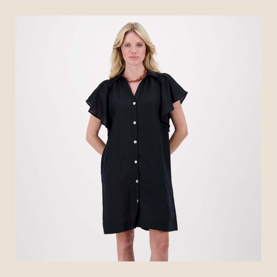 Zusss linnen / viscose jurk met fladdermouw en zakken - maat S, M, L en XL